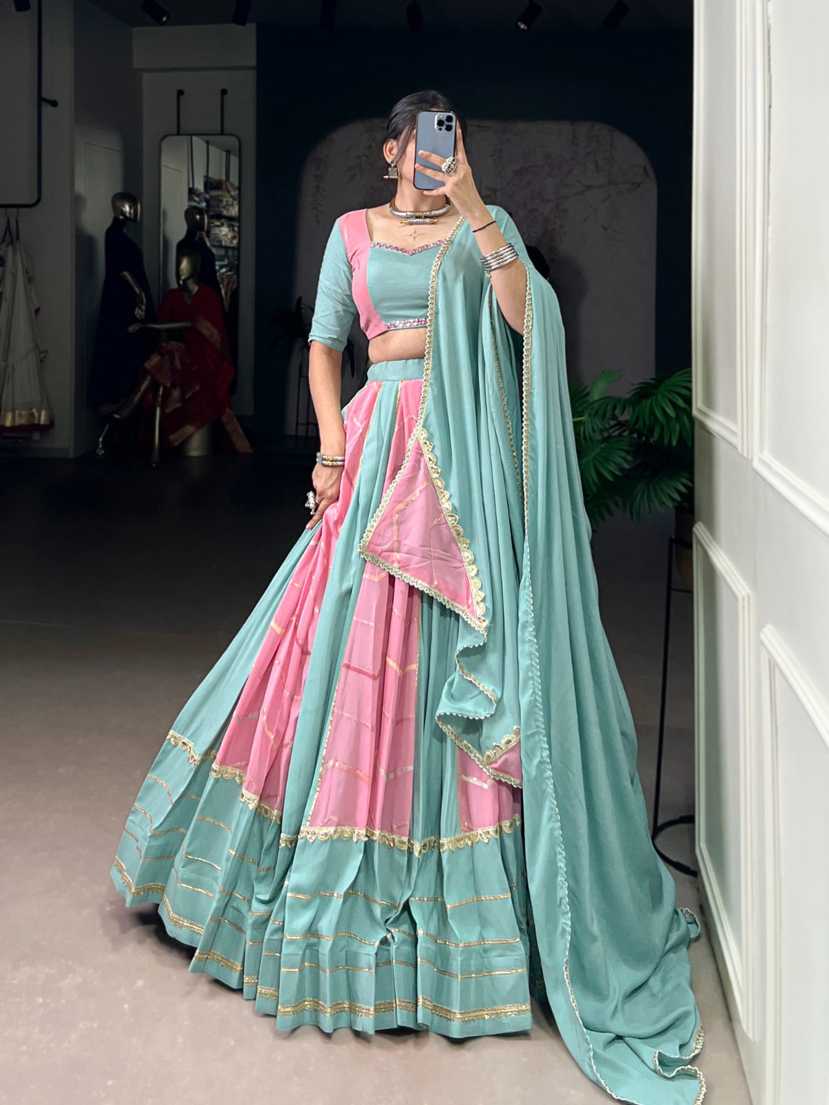 Lorenvalley Fashion Pure Rayon with Georgette Sequins and Thread Embroidery Work With Lace Touch Up Lehenga Choli with Dupatta | Swadesiicart