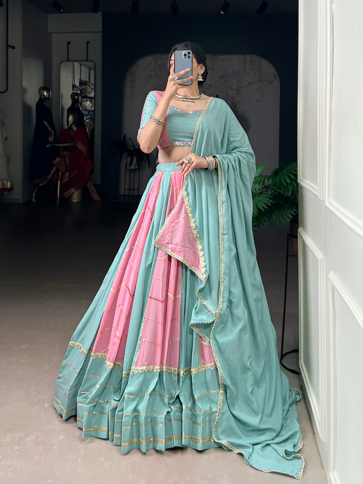 Lorenvalley Fashion Pure Rayon with Georgette Sequins and Thread Embroidery Work With Lace Touch Up Lehenga Choli with Dupatta | Swadesiicart