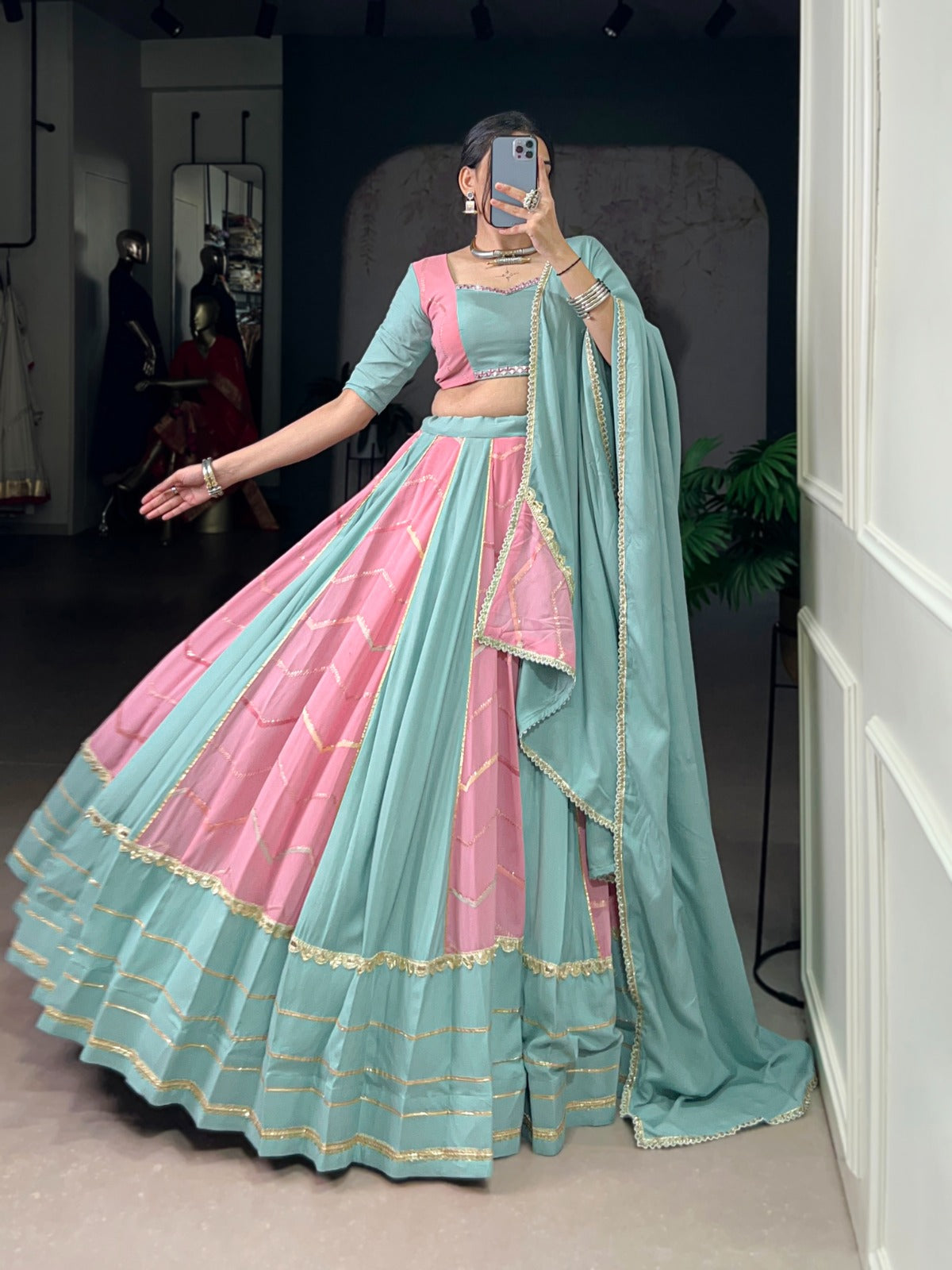 Lorenvalley Fashion Pure Rayon with Georgette Sequins and Thread Embroidery Work With Lace Touch Up Lehenga Choli with Dupatta | Swadesiicart