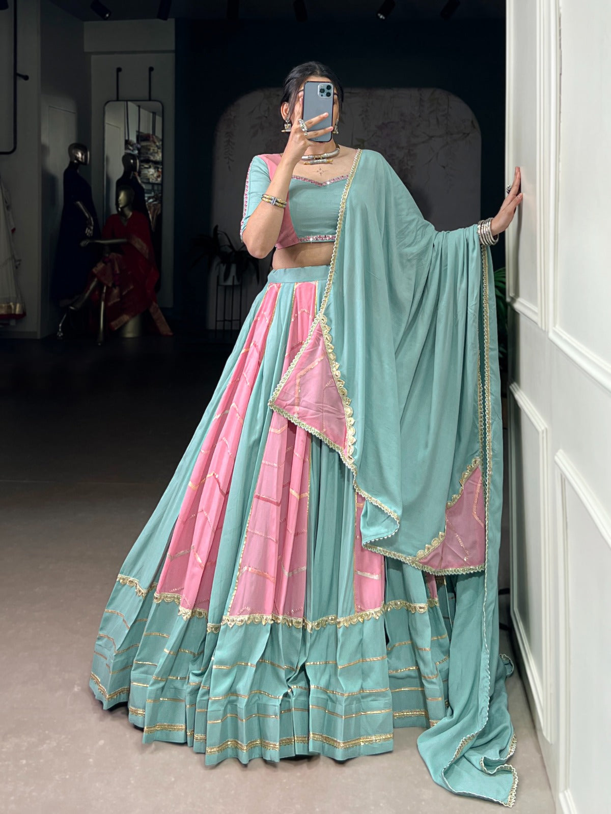 Lorenvalley Fashion Pure Rayon with Georgette Sequins and Thread Embroidery Work With Lace Touch Up Lehenga Choli with Dupatta | Swadesiicart