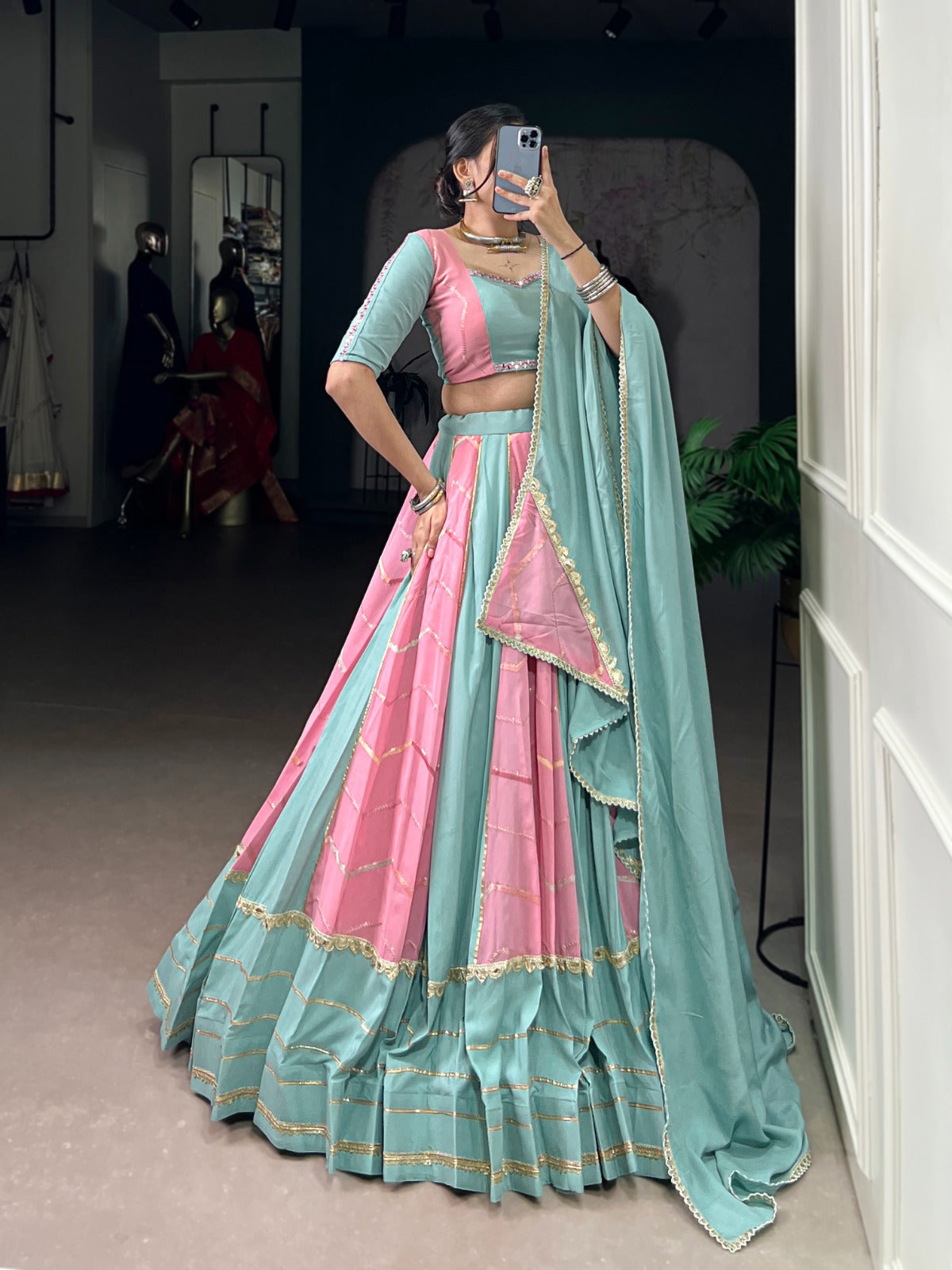 Lorenvalley Fashion Pure Rayon with Georgette Sequins and Thread Embroidery Work With Lace Touch Up Lehenga Choli with Dupatta | Swadesiicart