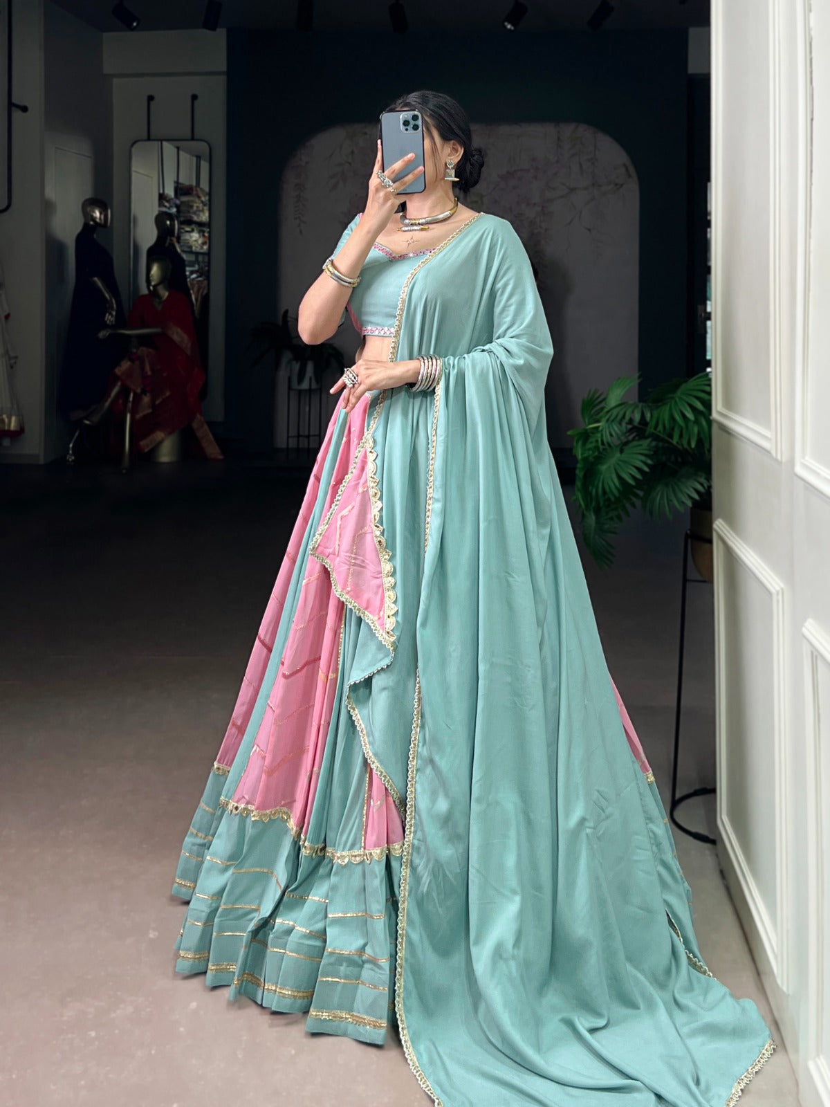 Lorenvalley Fashion Pure Rayon with Georgette Sequins and Thread Embroidery Work With Lace Touch Up Lehenga Choli with Dupatta | Swadesiicart