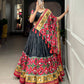 Lorenvalley Black Tussar Silk Patola Print With foil work Lehenga Choli with Dupatta | Swadesiicart