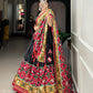 Lorenvalley Black Tussar Silk Patola Print With foil work Lehenga Choli with Dupatta | Swadesiicart
