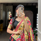Lorenvalley Black Tussar Silk Patola Print With foil work Lehenga Choli with Dupatta | Swadesiicart