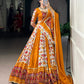 Lorenvalley Fashion Mustard Rayon with Printed Silk Patola Print with Gamthi Work and Lace Touch Up Lehenga Choli with Dupatta - Swadesiicart