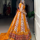 Lorenvalley Fashion Mustard Rayon with Printed Silk Patola Print with Gamthi Work and Lace Touch Up Lehenga Choli with Dupatta - Swadesiicart