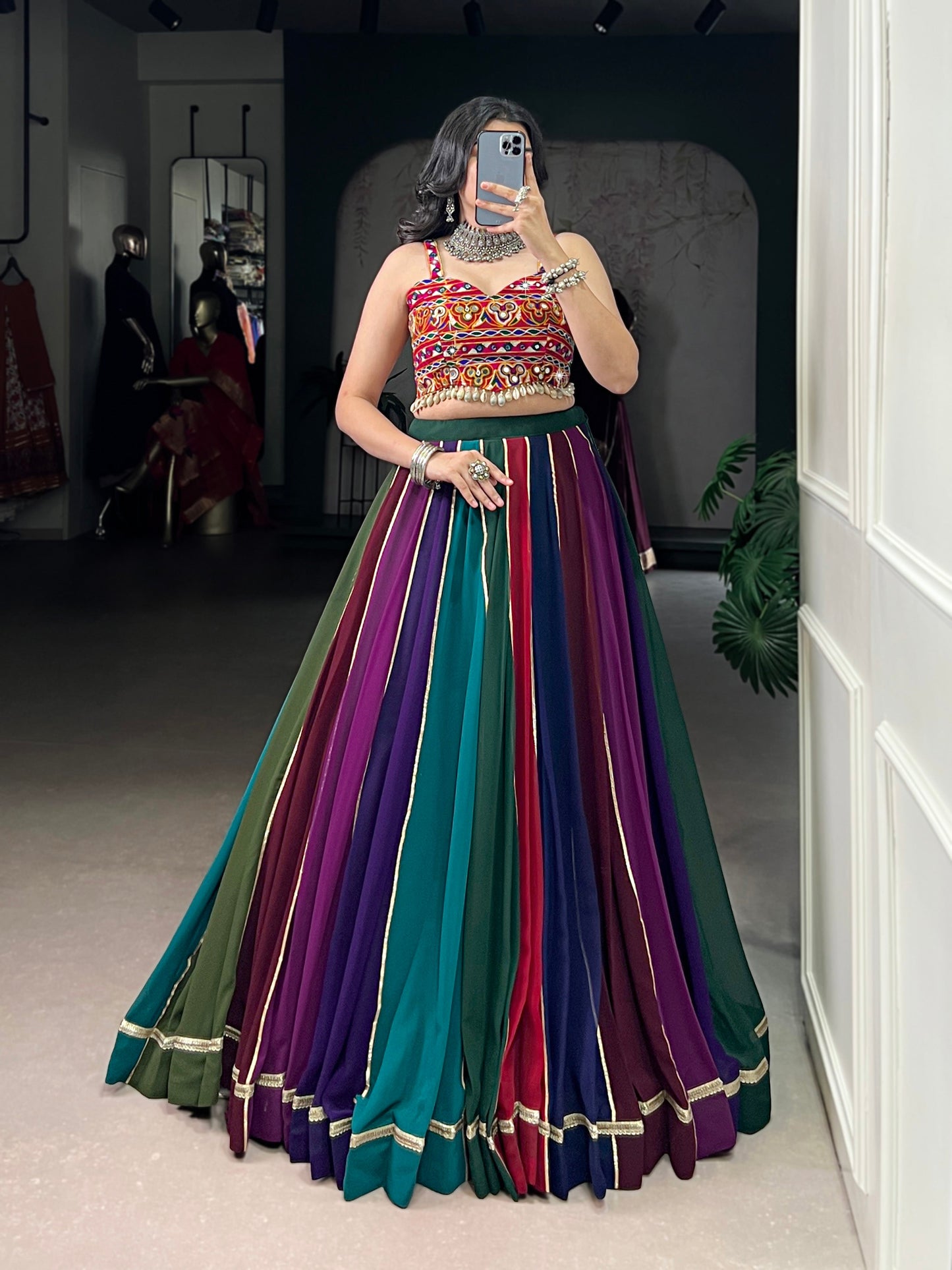 Lorenvalley Fashion Multicolor Georgette Lace Touch Up Lehenga Choli - Swadesiicart