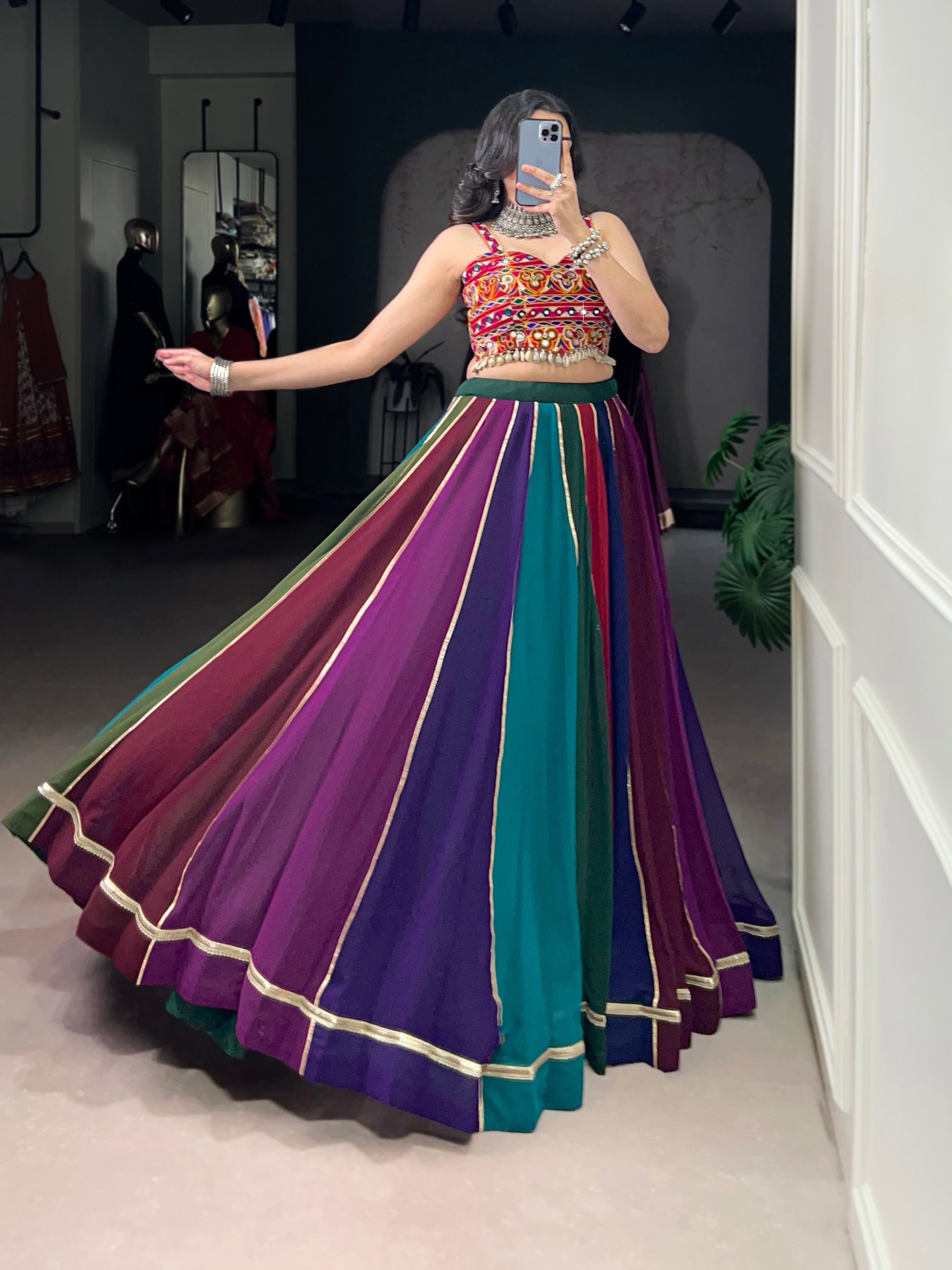 Lorenvalley Fashion Multicolor Georgette Lace Touch Up Lehenga Choli - Swadesiicart