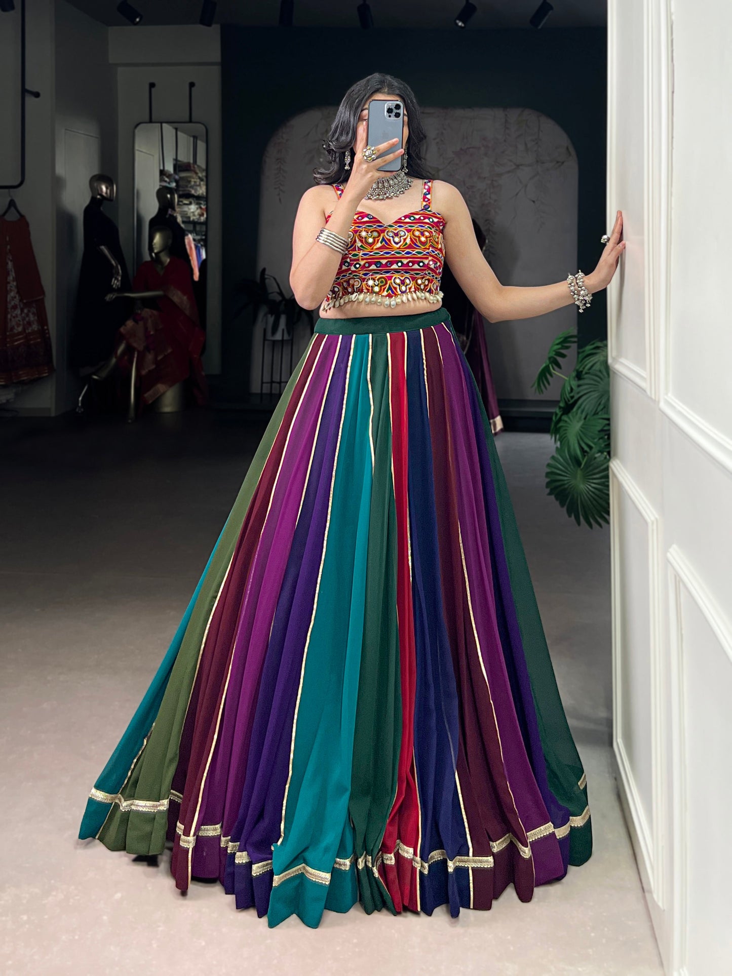 Lorenvalley Fashion Multicolor Georgette Lace Touch Up Lehenga Choli - Swadesiicart