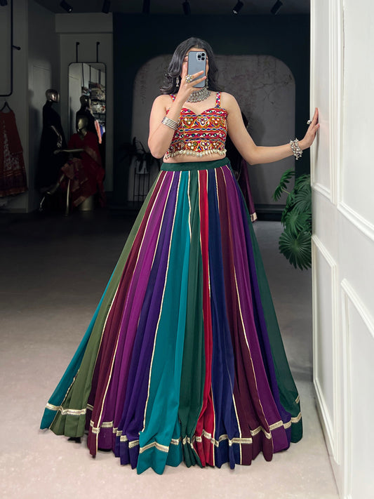 Lorenvalley Fashion Multicolor Georgette Lace Touch Up Lehenga Choli - Swadesiicart