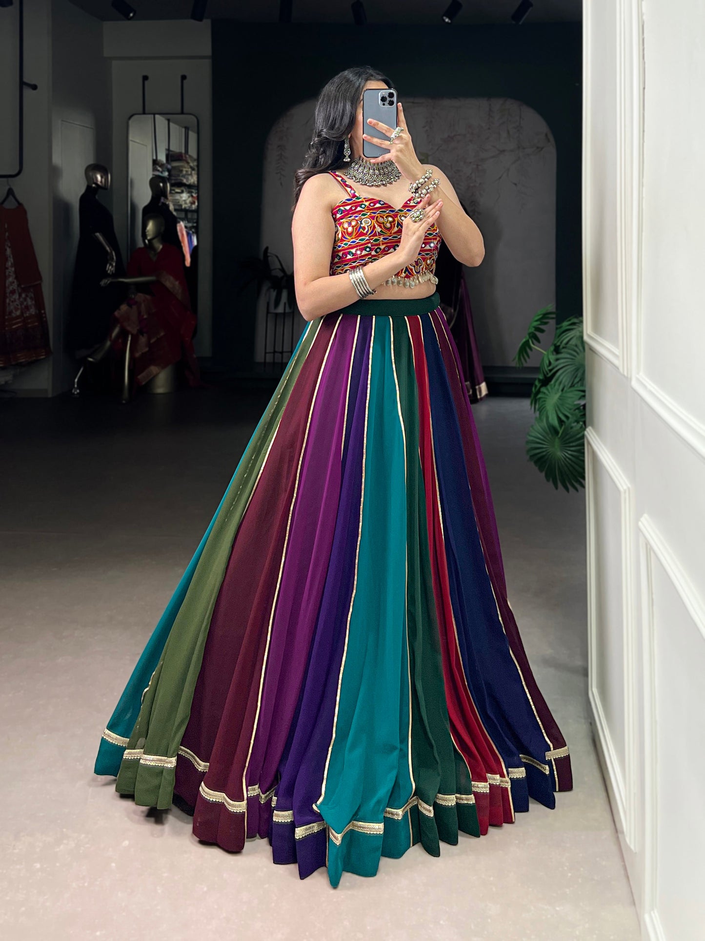 Lorenvalley Fashion Multicolor Georgette Lace Touch Up Lehenga Choli - Swadesiicart