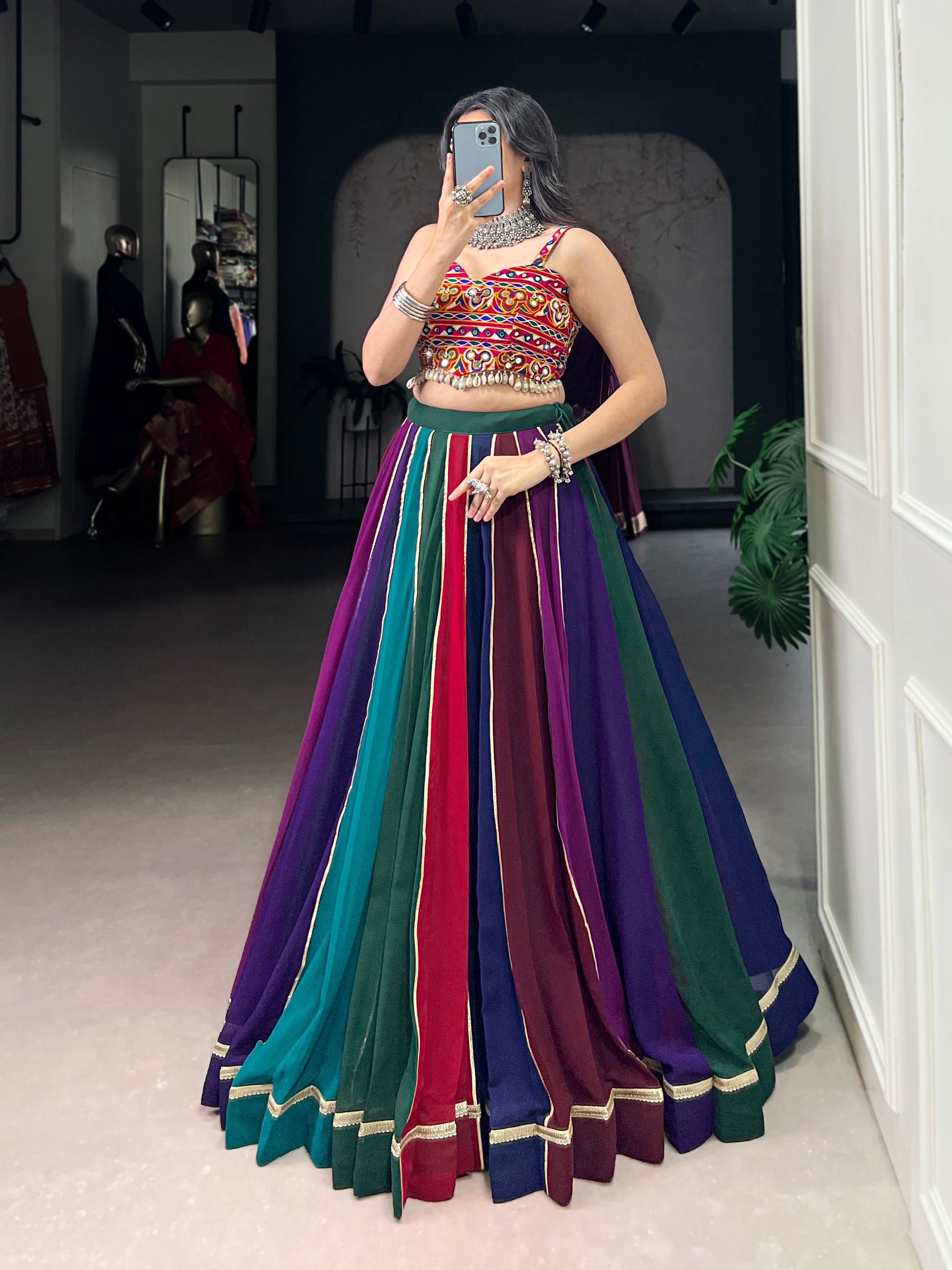 Lorenvalley Fashion Multicolor Georgette Lace Touch Up Lehenga Choli - Swadesiicart