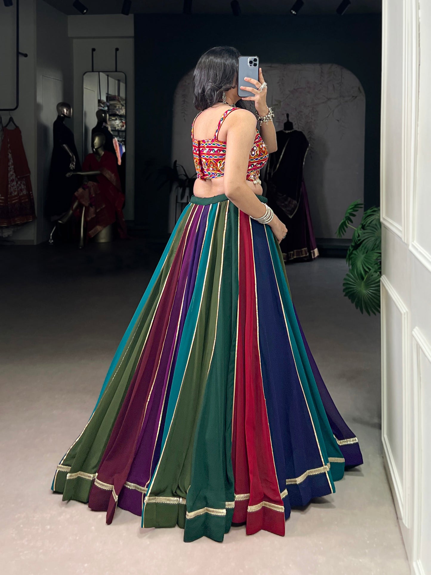 Lorenvalley Fashion Multicolor Georgette Lace Touch Up Lehenga Choli - Swadesiicart