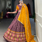 Lorenvalley Wine Tussar Silk Bandhej and Patola Print with Foil Work Lehenga Choli with Dupatta | Swadesiicart