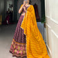 Lorenvalley Wine Tussar Silk Bandhej and Patola Print with Foil Work Lehenga Choli with Dupatta | Swadesiicart
