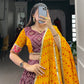 Lorenvalley Wine Tussar Silk Bandhej and Patola Print with Foil Work Lehenga Choli with Dupatta | Swadesiicart