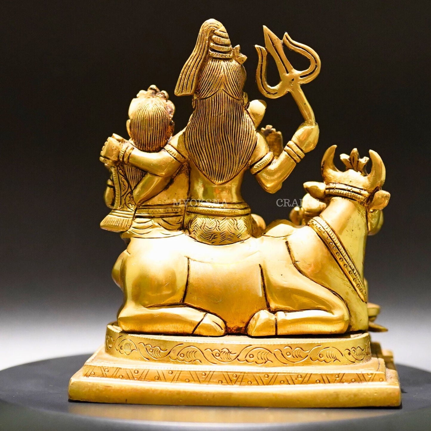 Brass Shiva Family Statue - Divine Harmony of Lord Shiva, Parvati, and Ganesha - 3