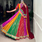 Lorenvalley Fashion Multicolor Georgette Leheriya Print with Embossed Design Lace Touch Up Lehenga Choli with Dupatta | Swadesiicart