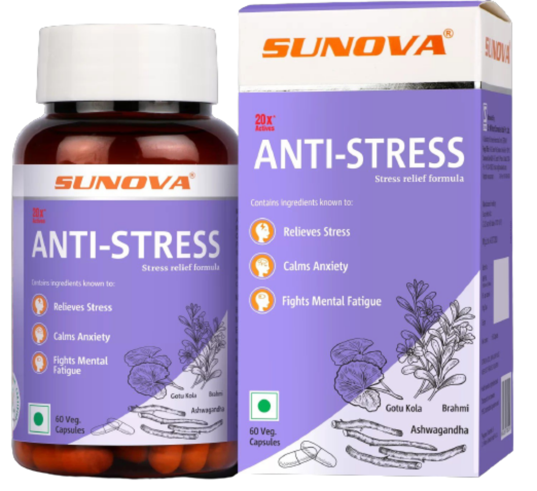 Sunova Anti-Stress (Stress Relief Formula), 60 Capsules | Swadesiicart