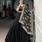Lorenvalley Fashion Black Pure Rayon Embossed Design Lace Border Lehenga Choli with Dupatta | Swadesiicart