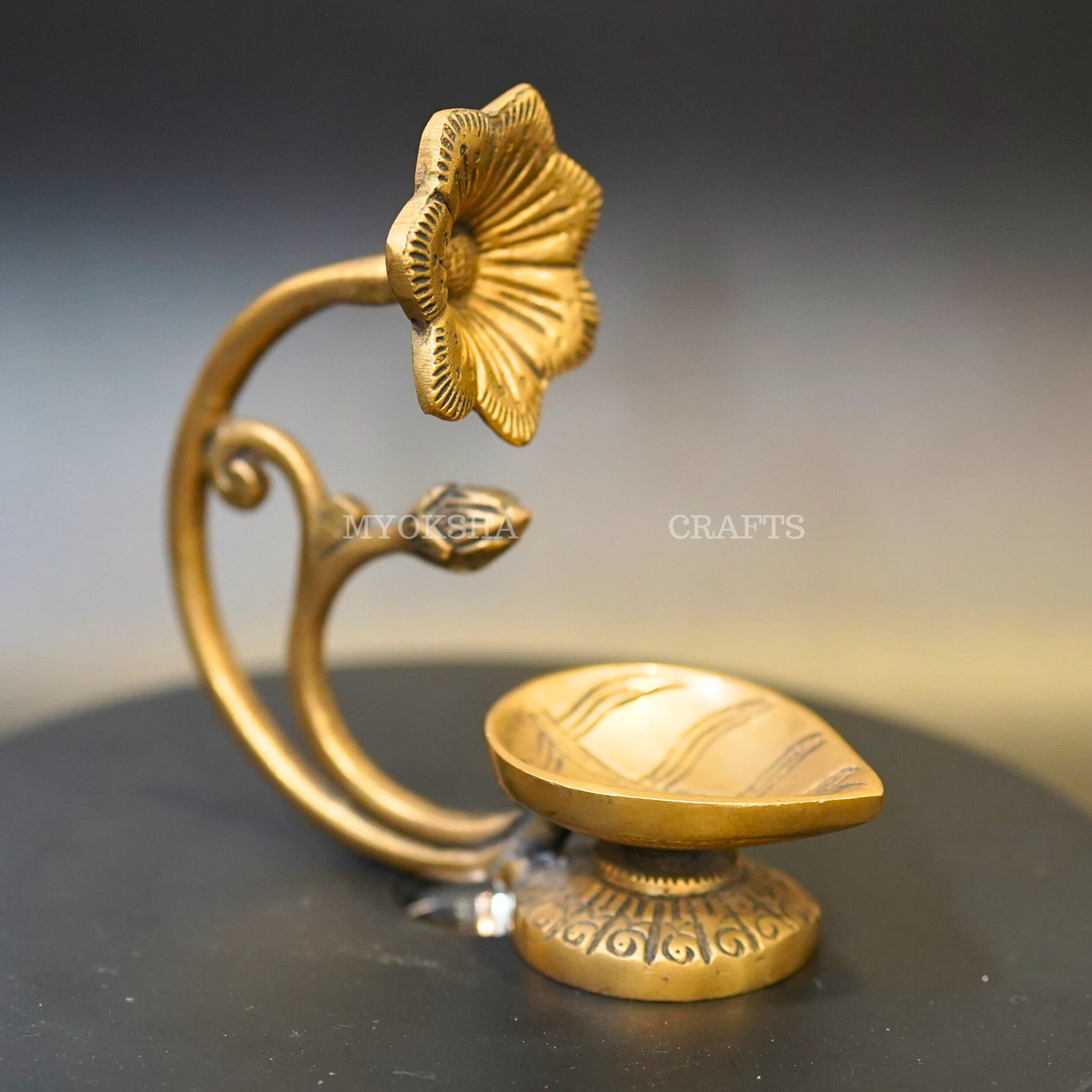 Brass Hibiscus Flower Diya with Leaf - Swadesiicart