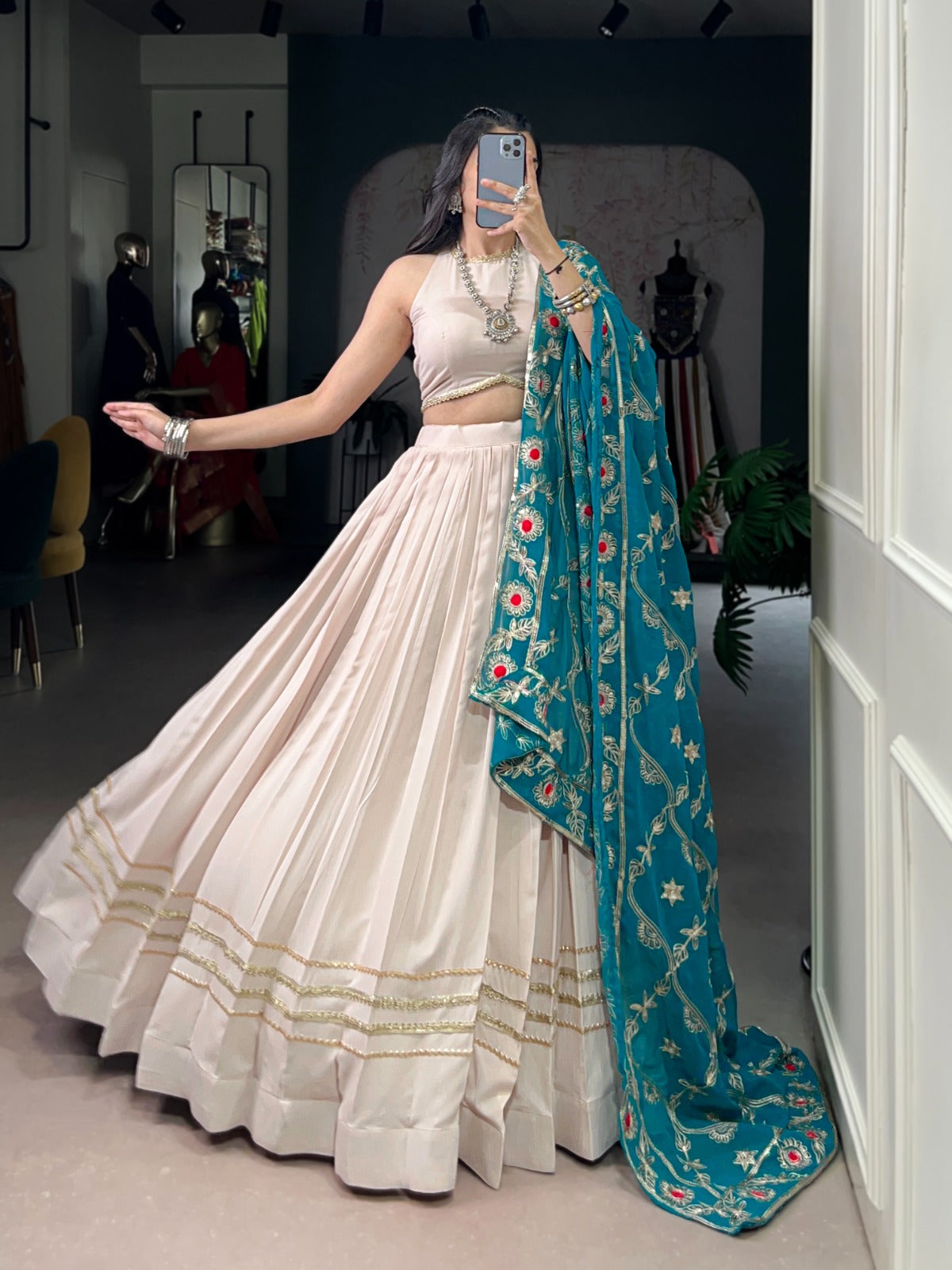 Lorenvalley Fashion Offwhite Pure Rayon Lace Touch Up Lehenga Choli with Dupatta | Swadesiicart