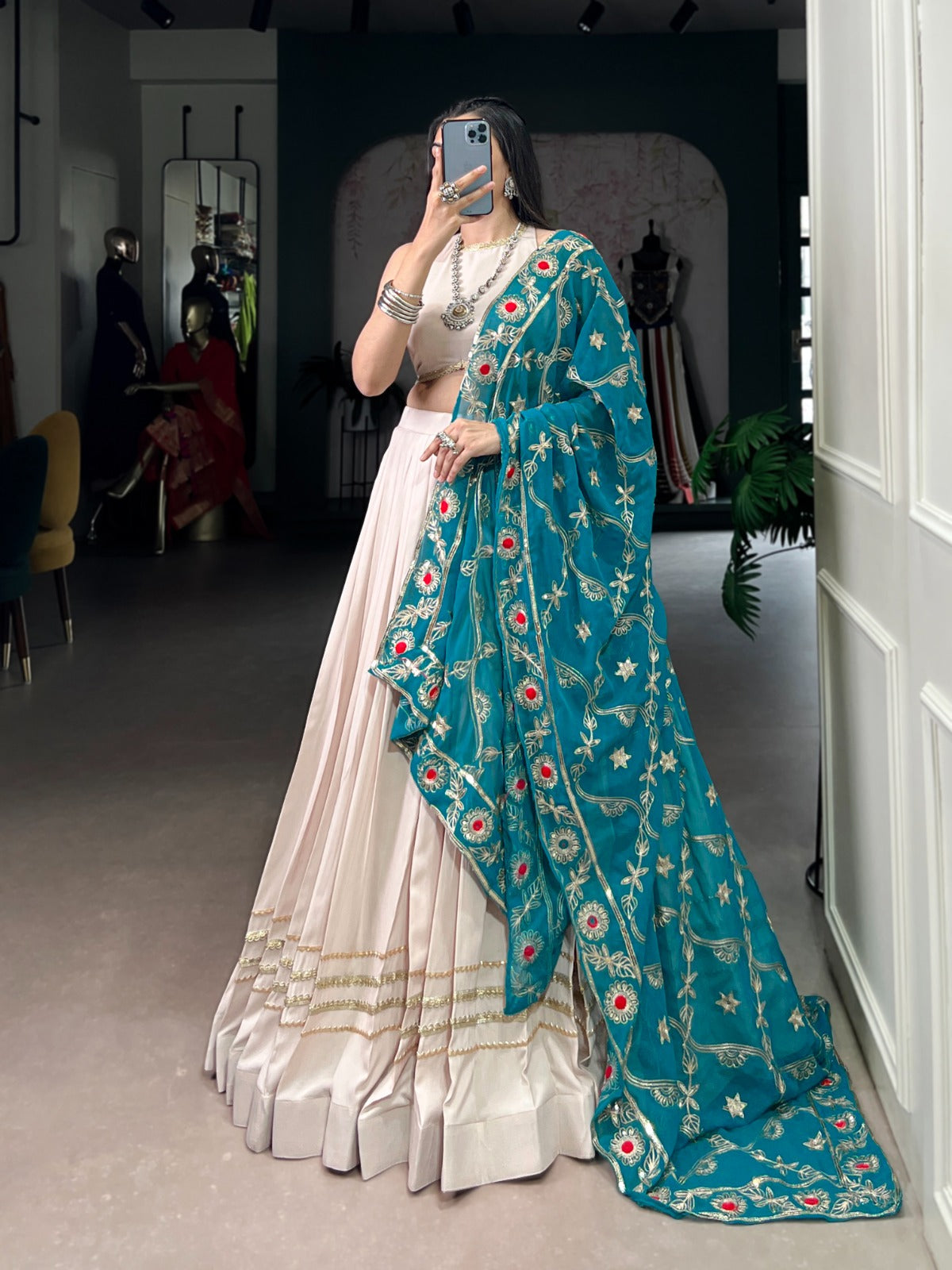 Lorenvalley Fashion Offwhite Pure Rayon Lace Touch Up Lehenga Choli with Dupatta | Swadesiicart