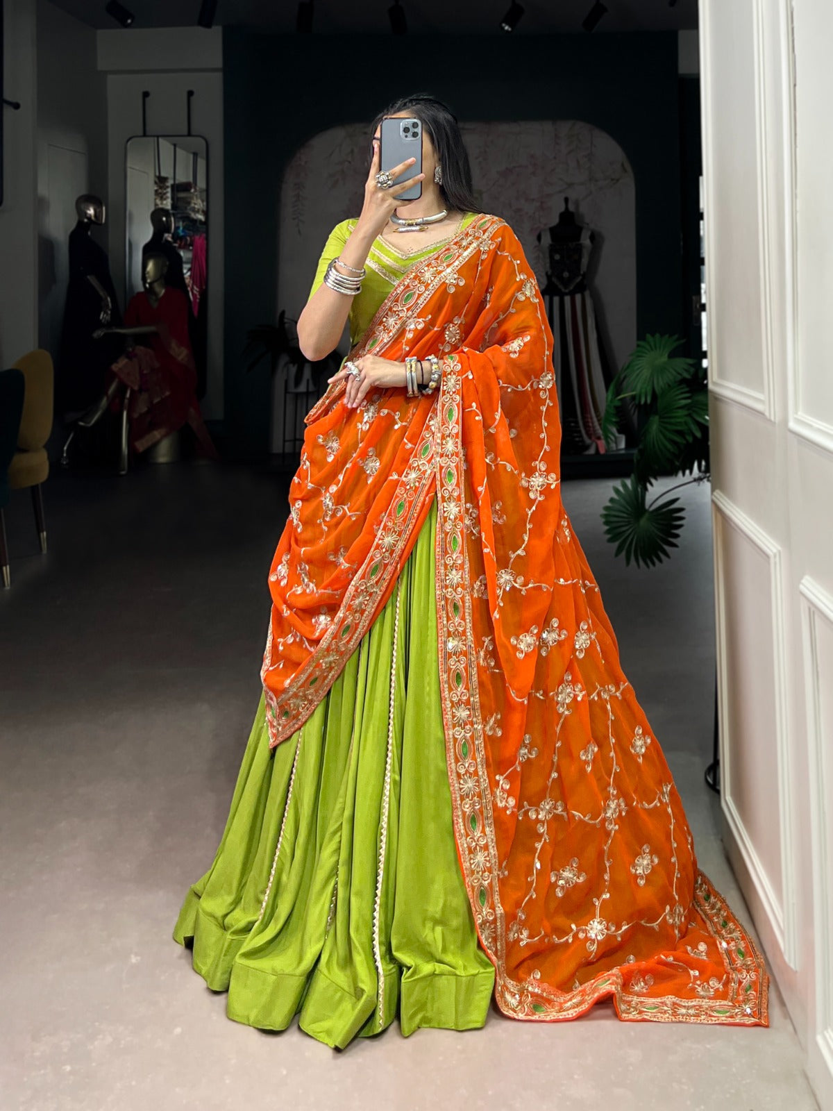 Lorenvalley Fashion Parotgreen Pure Rayon Lace Touch Up Lehenga Choli with Dupatta | Swadesiicart