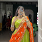 Lorenvalley Fashion Parotgreen Pure Rayon Lace Touch Up Lehenga Choli with Dupatta | Swadesiicart