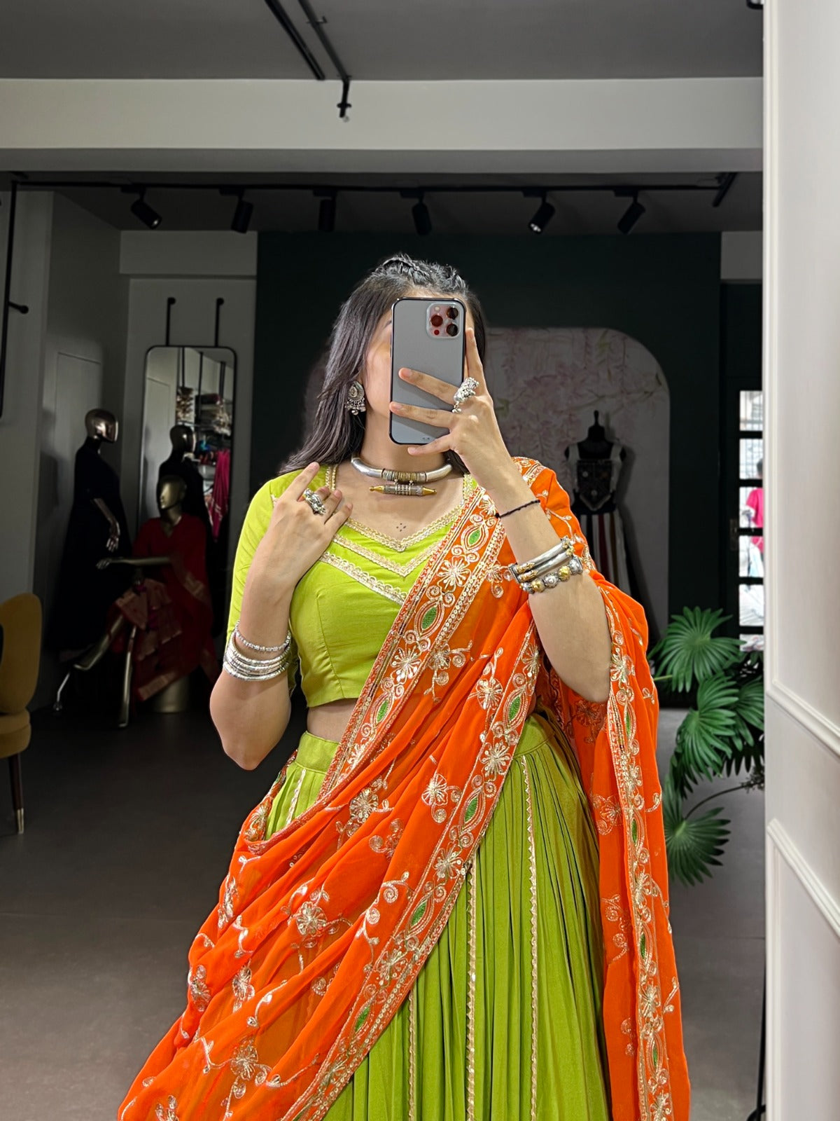 Lorenvalley Fashion Parotgreen Pure Rayon Lace Touch Up Lehenga Choli with Dupatta | Swadesiicart