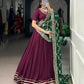 Lorenvalley Fashion Wine Pure Rayon Lace Touch Up Lehenga Choli with Dupatta | Swadesiicart