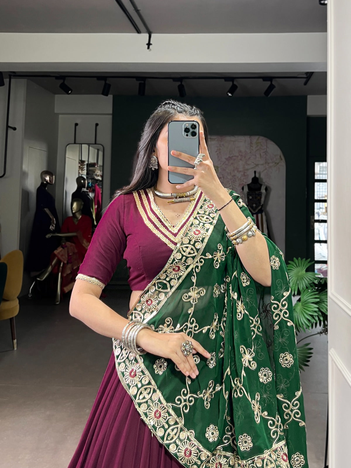 Lorenvalley Fashion Wine Pure Rayon Lace Touch Up Lehenga Choli with Dupatta | Swadesiicart