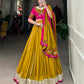 Lorenvalley Fashion Mustard Pure Rayon Plain And Lace Border With Gotta Patti Touch Up Lehenga Choli with Dupatta | Swadesiicart