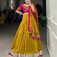 Lorenvalley Fashion Mustard Pure Rayon Plain And Lace Border With Gotta Patti Touch Up Lehenga Choli with Dupatta | Swadesiicart