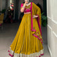 Lorenvalley Fashion Mustard Pure Rayon Plain And Lace Border With Gotta Patti Touch Up Lehenga Choli with Dupatta | Swadesiicart