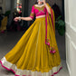 Lorenvalley Fashion Mustard Pure Rayon Plain And Lace Border With Gotta Patti Touch Up Lehenga Choli with Dupatta | Swadesiicart