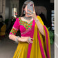 Lorenvalley Fashion Mustard Pure Rayon Plain And Lace Border With Gotta Patti Touch Up Lehenga Choli with Dupatta | Swadesiicart