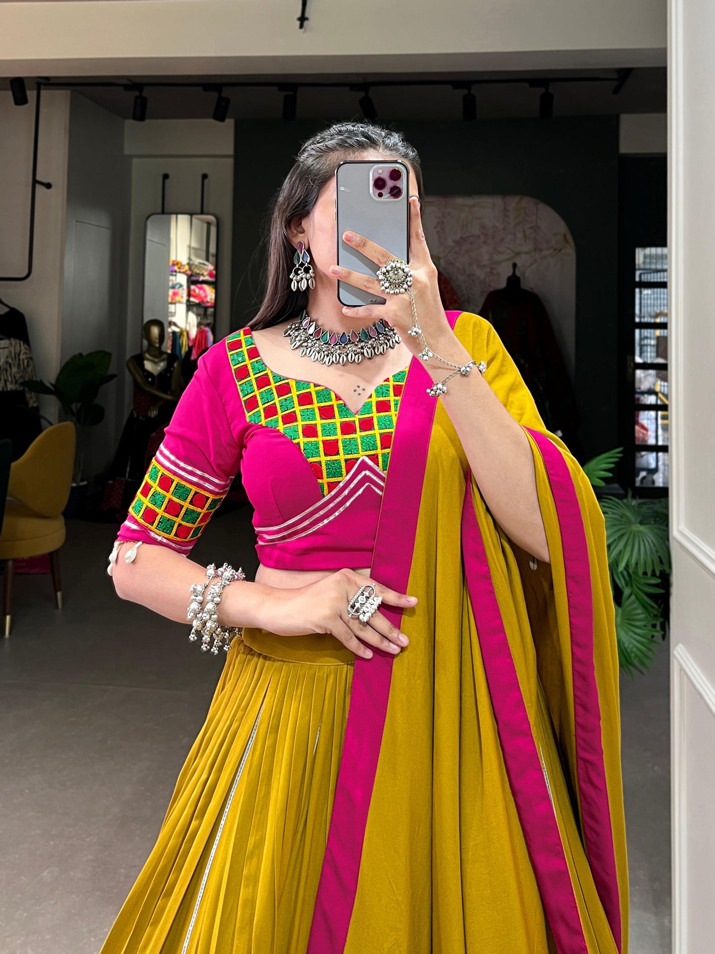 Lorenvalley Fashion Mustard Pure Rayon Plain And Lace Border With Gotta Patti Touch Up Lehenga Choli with Dupatta | Swadesiicart