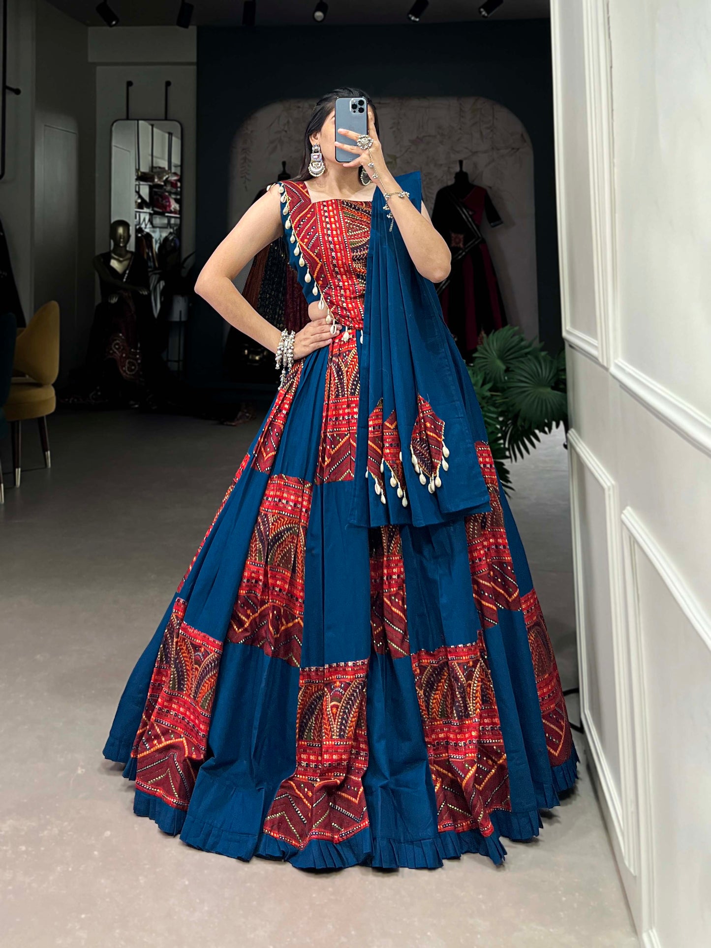 Lorenvalley Pure Cotton Plain And Printed With Foil Work Lehenga Choli with Dupatta | Swadesiicart