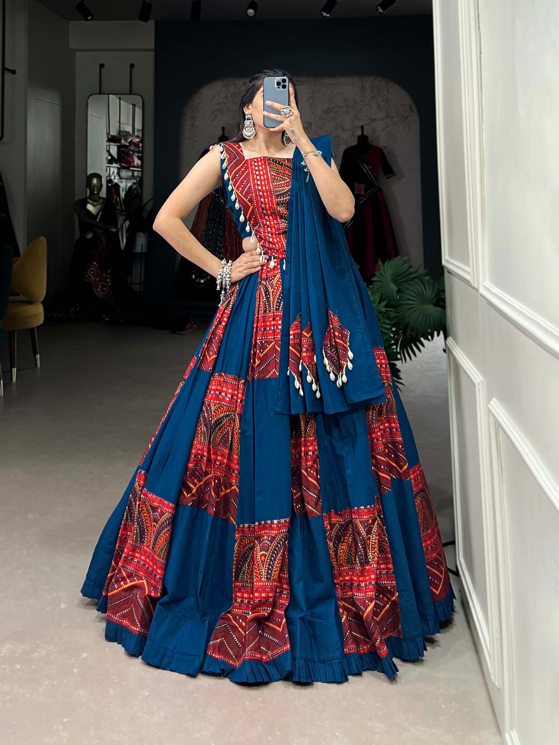 Lorenvalley Pure Cotton Plain And Printed With Foil Work Lehenga Choli with Dupatta | Swadesiicart