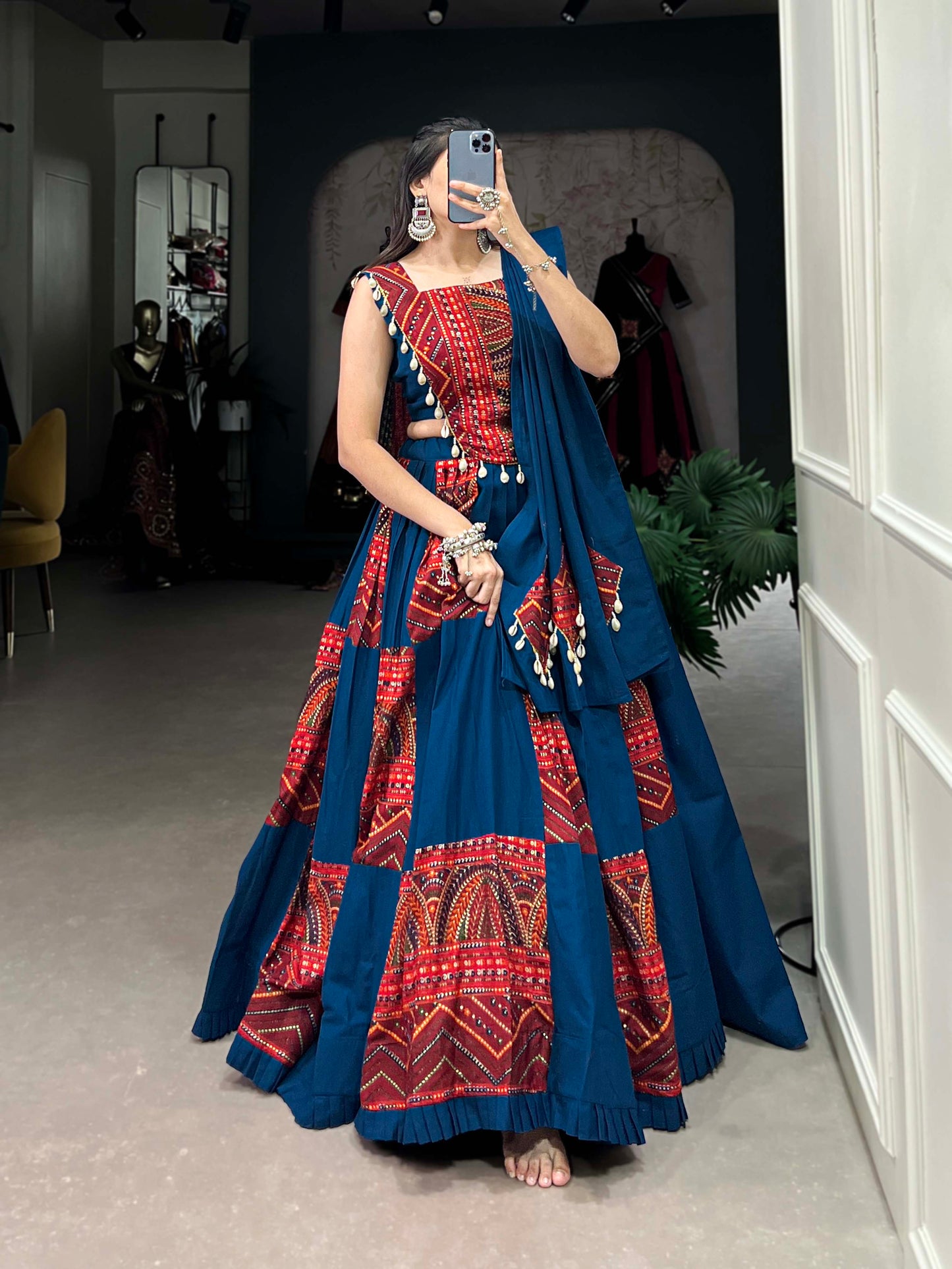 Lorenvalley Pure Cotton Plain And Printed With Foil Work Lehenga Choli with Dupatta | Swadesiicart