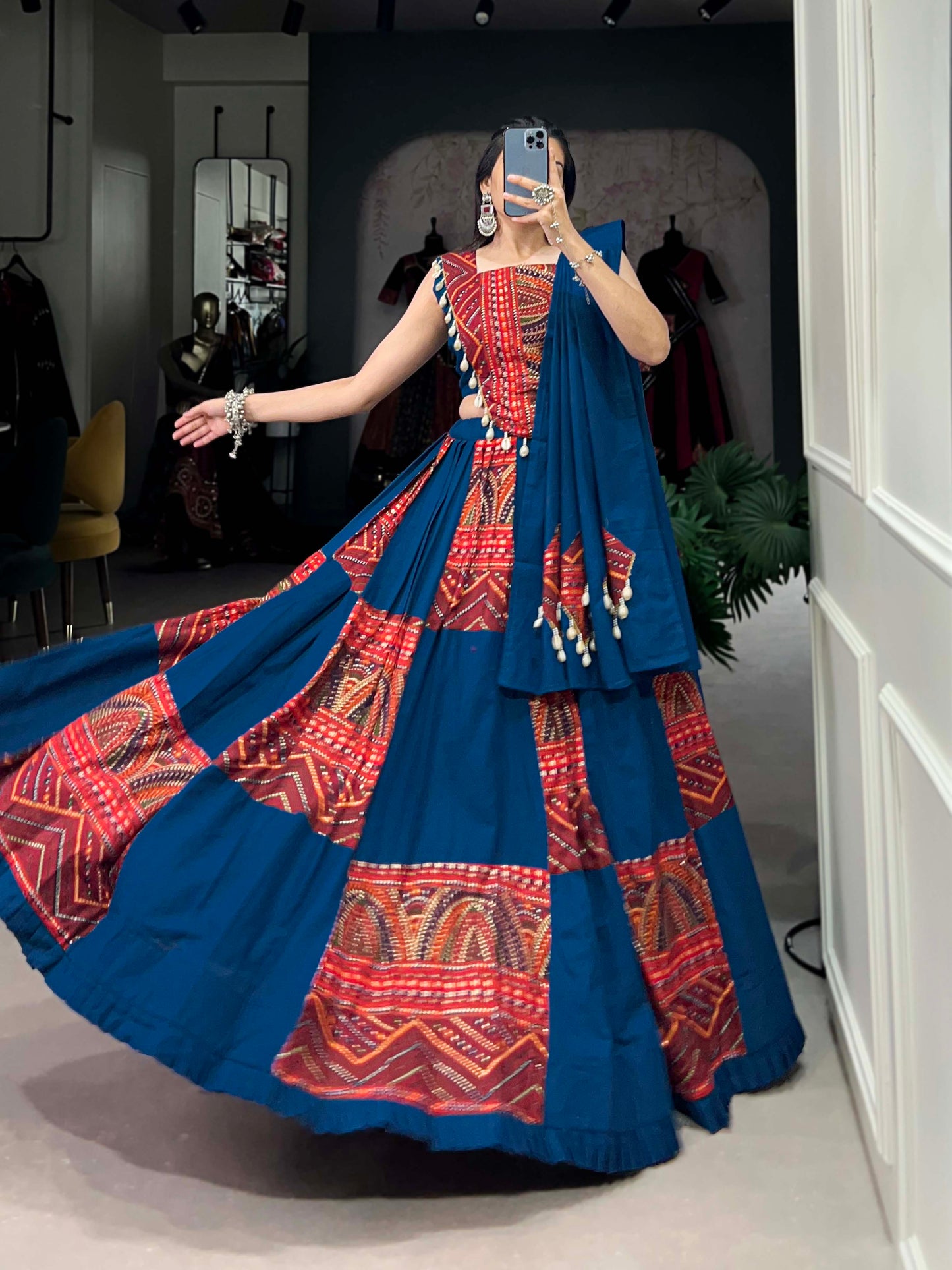 Lorenvalley Pure Cotton Plain And Printed With Foil Work Lehenga Choli with Dupatta | Swadesiicart