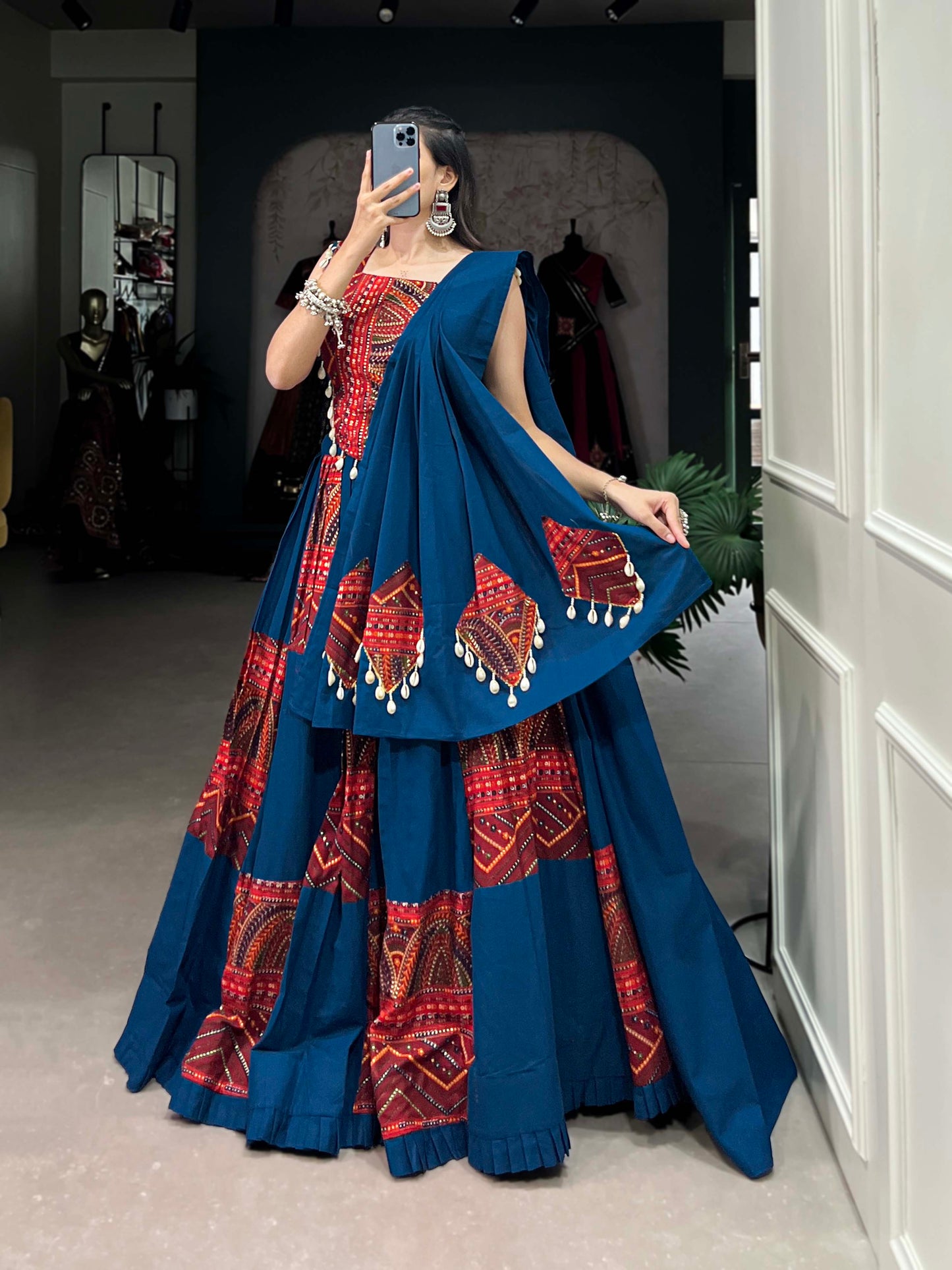 Lorenvalley Pure Cotton Plain And Printed With Foil Work Lehenga Choli with Dupatta | Swadesiicart