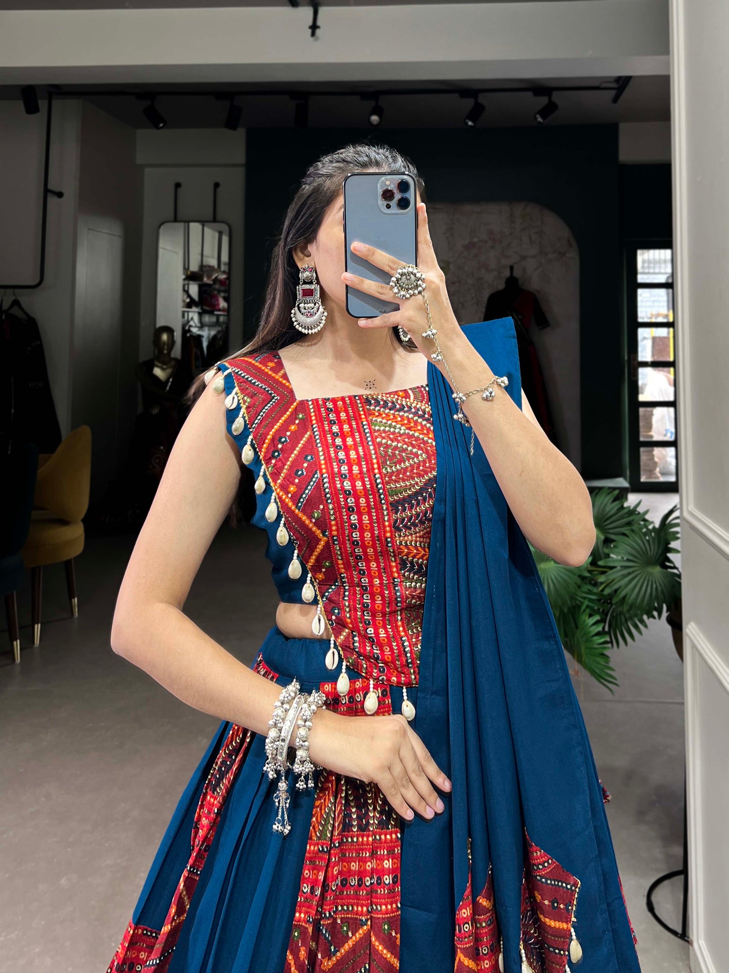 Lorenvalley Pure Cotton Plain And Printed With Foil Work Lehenga Choli with Dupatta | Swadesiicart