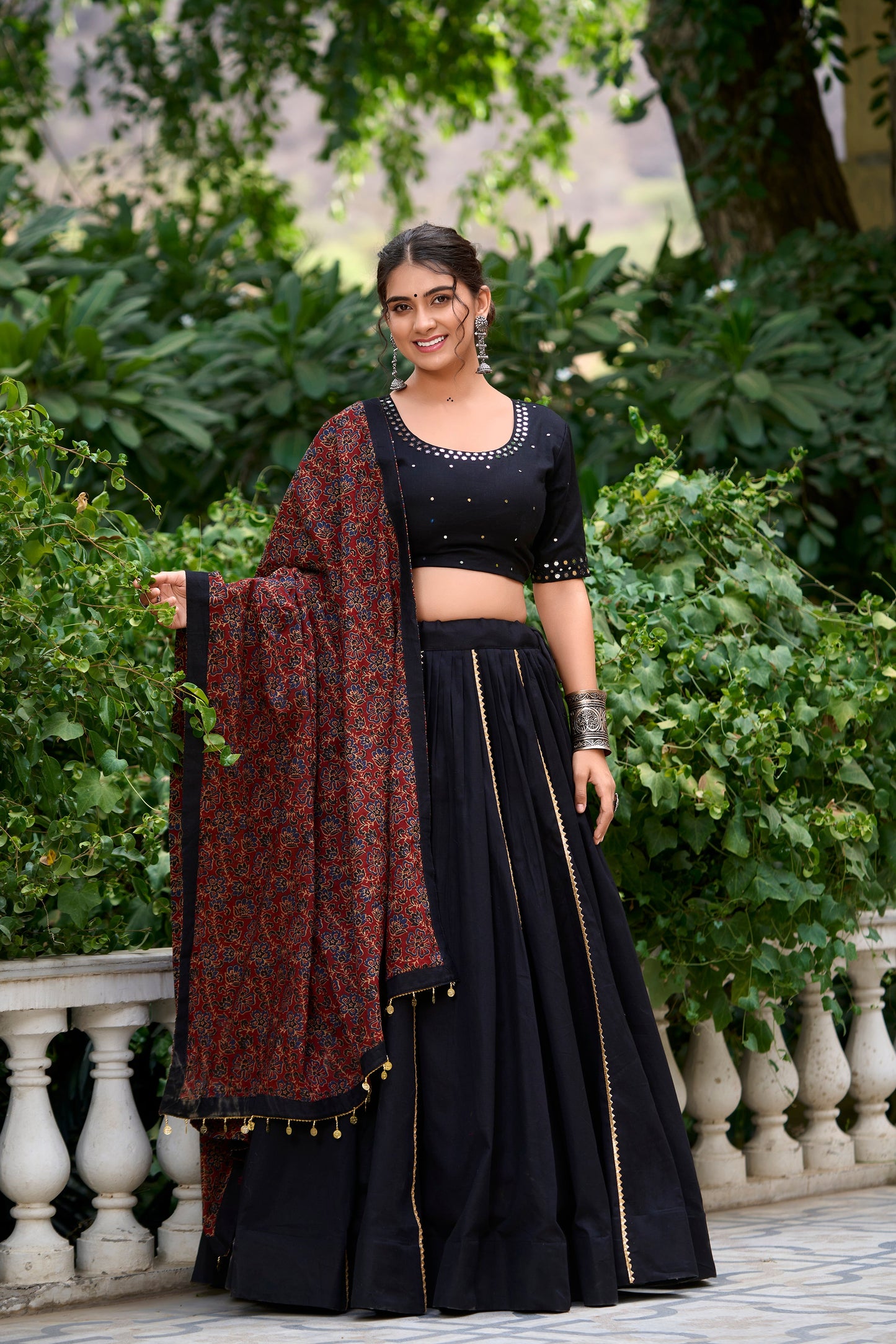 Lorenvalley Black Pure Cotton Plain With Gota Patti Touch Up Lehenga Choli | Swadesiicart