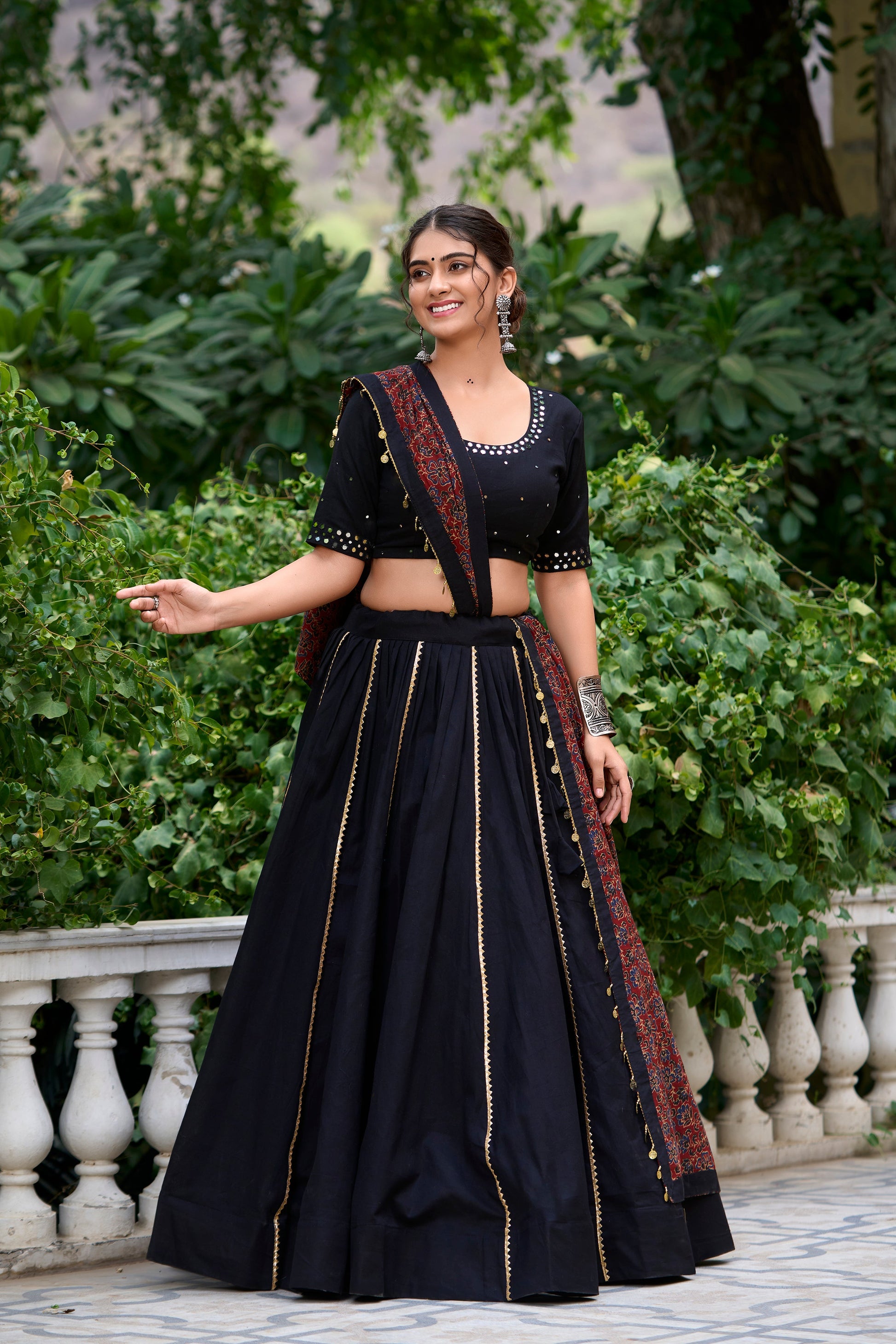 Lorenvalley Black Pure Cotton Plain With Gota Patti Touch Up Lehenga Choli | Swadesiicart