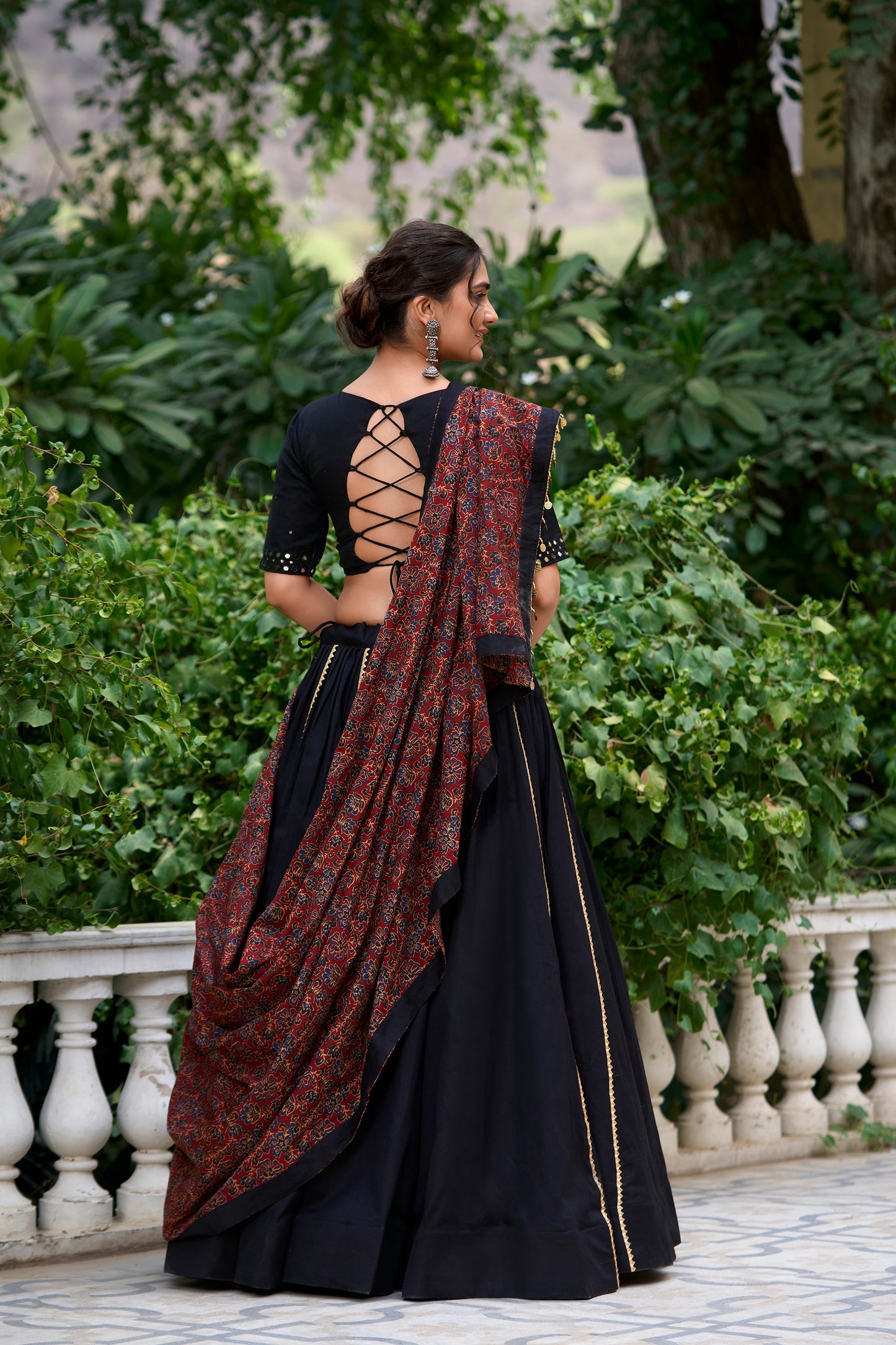 Lorenvalley Black Pure Cotton Plain With Gota Patti Touch Up Lehenga Choli | Swadesiicart