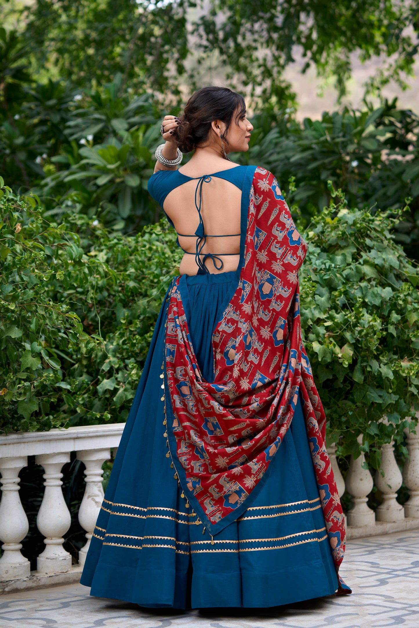 Lorenvalley Firozi Pure Cotton Plain With Gota Patti Touch Up Lehenga Choli | Swadesiicart