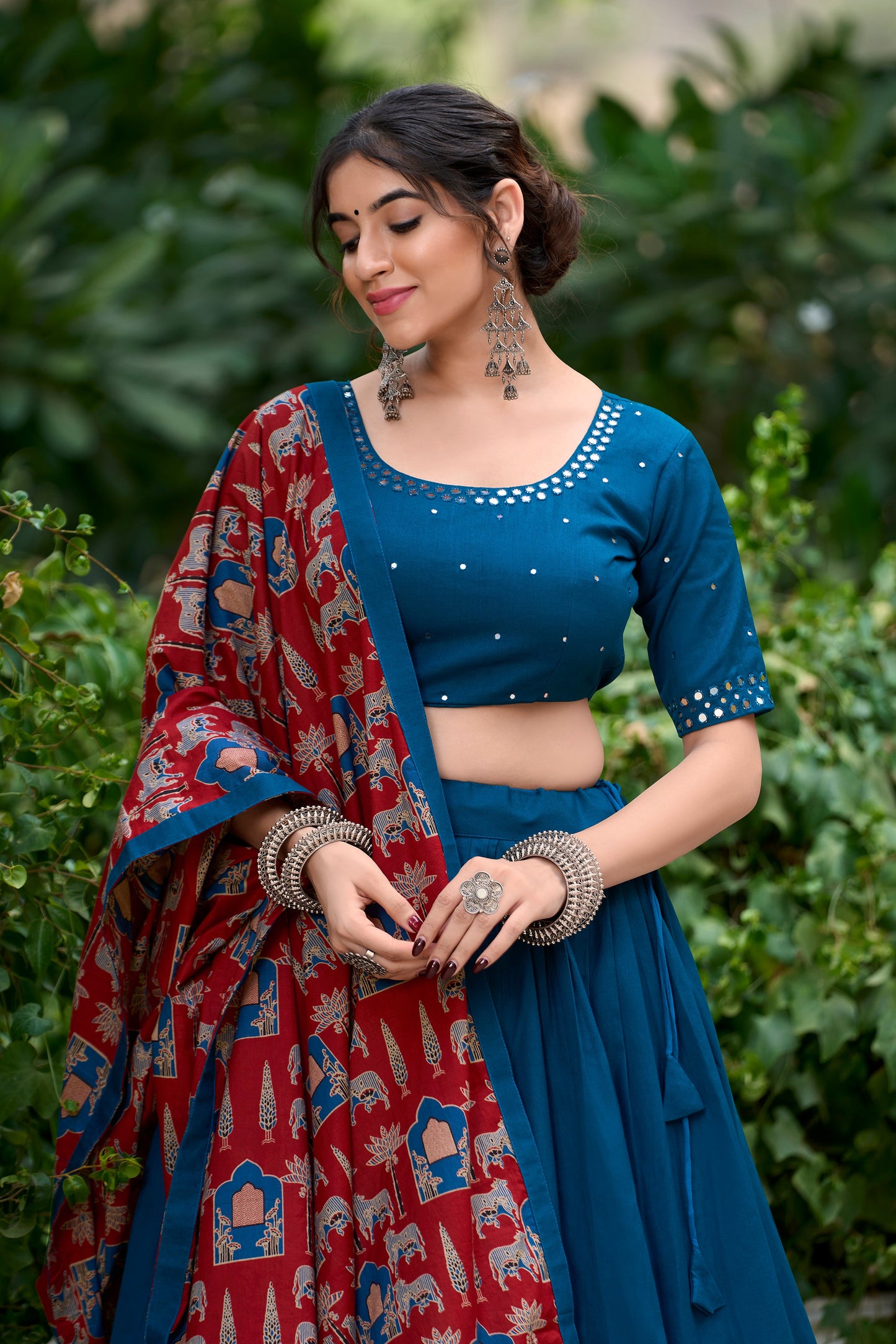 Lorenvalley Firozi Pure Cotton Plain With Gota Patti Touch Up Lehenga Choli | Swadesiicart